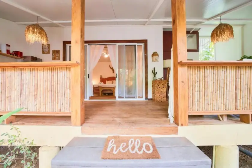 Entrance to the private Bali-inspired retreat villa in Playa Chiquita, Costa Rica